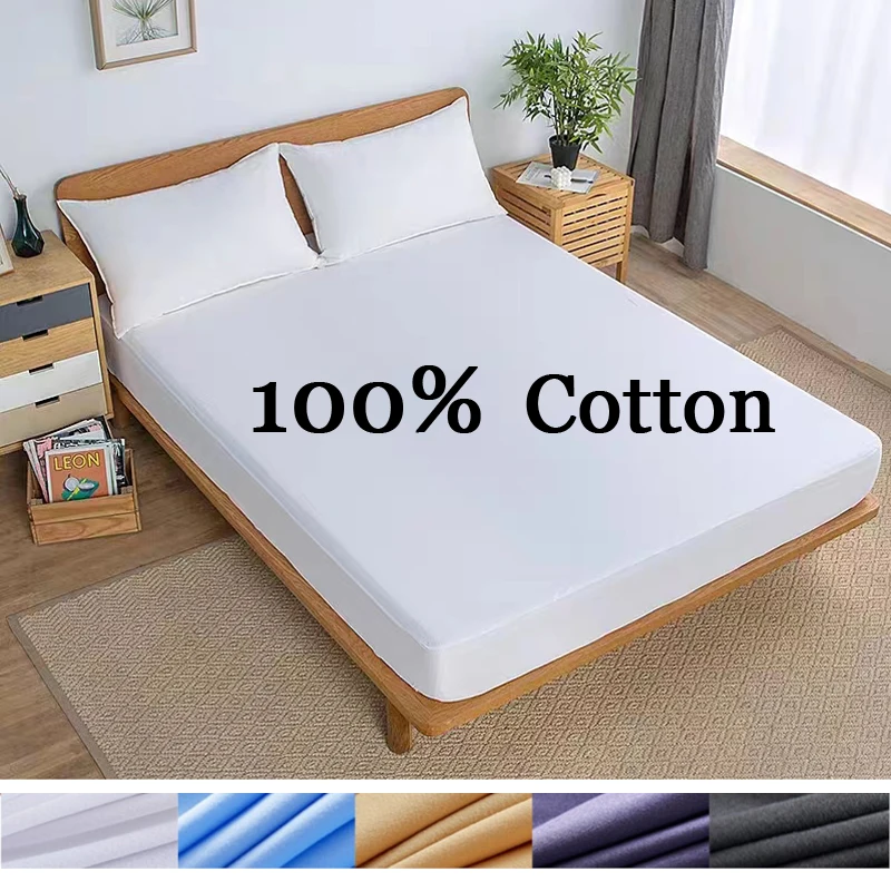 100%Cotton Air-Permeable Anti-Pull Fitted Sheet No Pillowcase Elastic Bands Non Slip Mattress Covers for Single Double Queen Bed