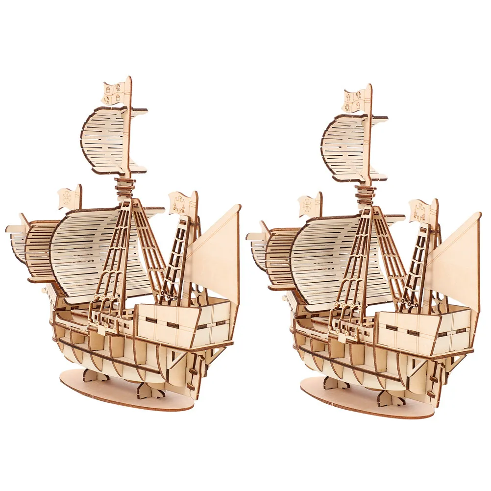 

2Sets 3D Wooden Sailboat Puzzles DIY Assemble Kit Natural Wood Craft for Kids Adults Wooden Puzzle for Adults
