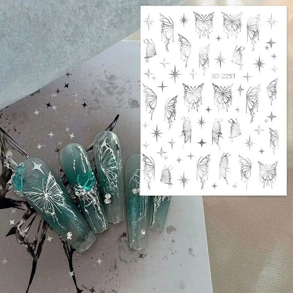 Laser Aurora Butterfly Nail Decals Gold Silver Foil Manicure Stickers Professional Nail Art Supplies Decoration