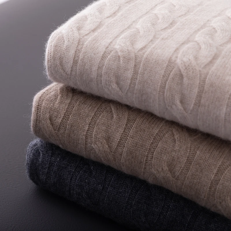 100% pure cashmere men's pullover, business casual solid knitted sweater loose round-neck thick tops, Fried Dough Twists jumper
