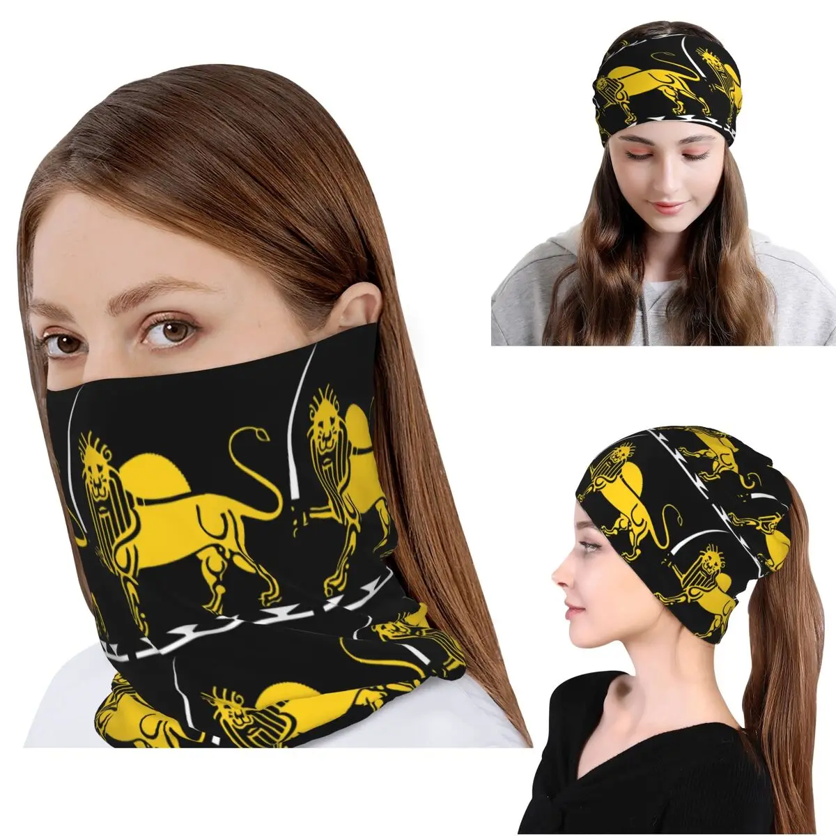 

Бандана-шарф с эмблемой флага Ирана, с изображением персидского солнца и льва, многофункциональный головной убор, шапка-бини, унисекс, для взрослых, на все сезоны