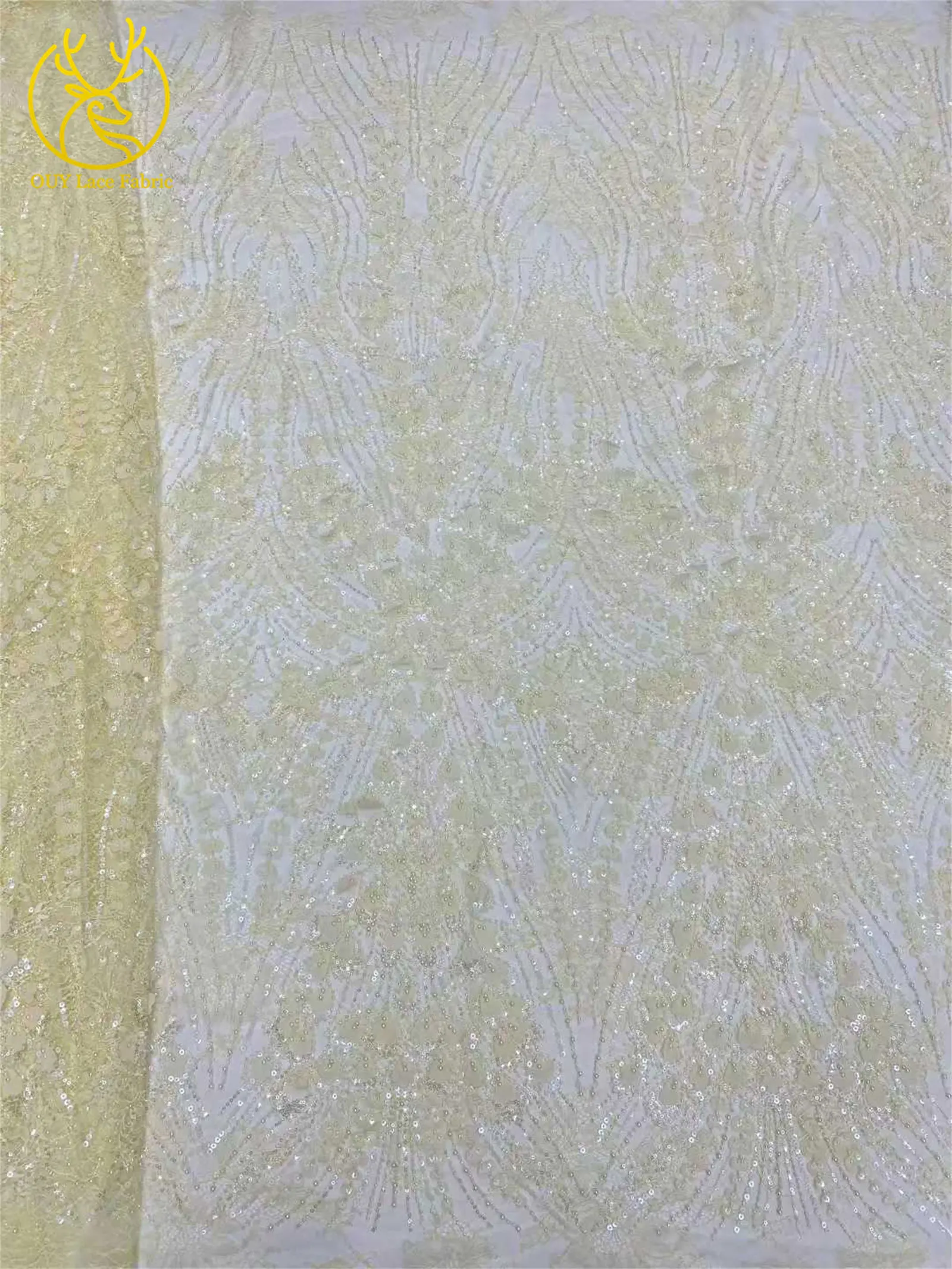 Eleganter Nigerianischer Bestickter Pailletten-Spitzenstoff 2026 Hochwertiger Afrikanischer Französischer Perlen-Spitzenstoff für Damenkleider Nähen – Detail 8