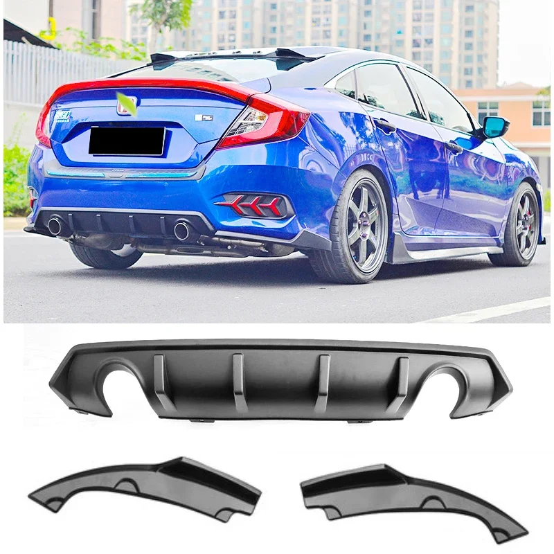 Car Rear Diffuser Lip Bumper Spoiler Plastic Body Kit For Honda Civic Sedan 16 17 18