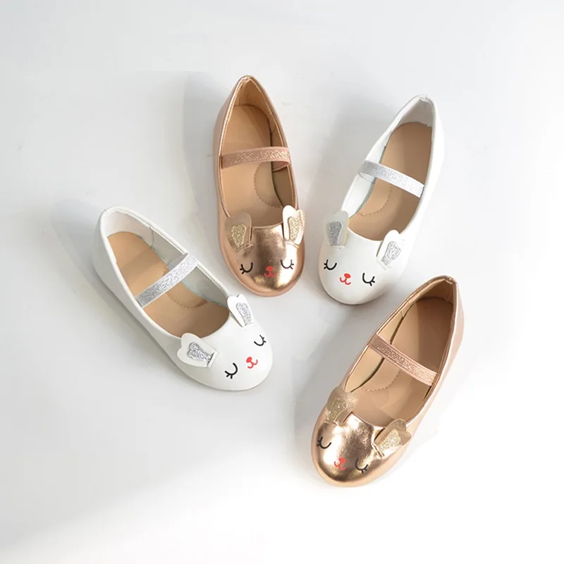 

New Spring Autumn Cartoon Rabbit PU Leather Flat Shoes For Girls Comfortale Princess Footwear Children's Flats A037