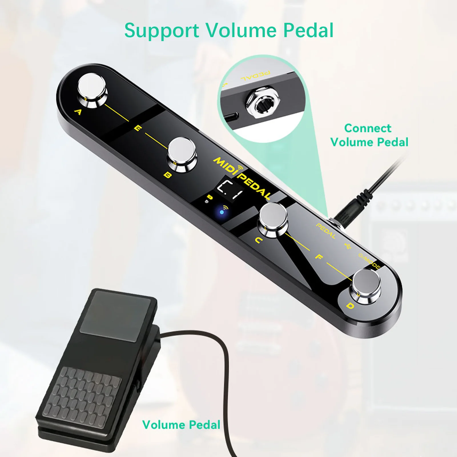 Drahtloses MIDI-Controller-Pedal, 5 Modi, Digitalanzeige, 25 Stunden, USB-Fußschalter, Metallschalter, kabelloser Empfänger für Mixer, elektrische Gu