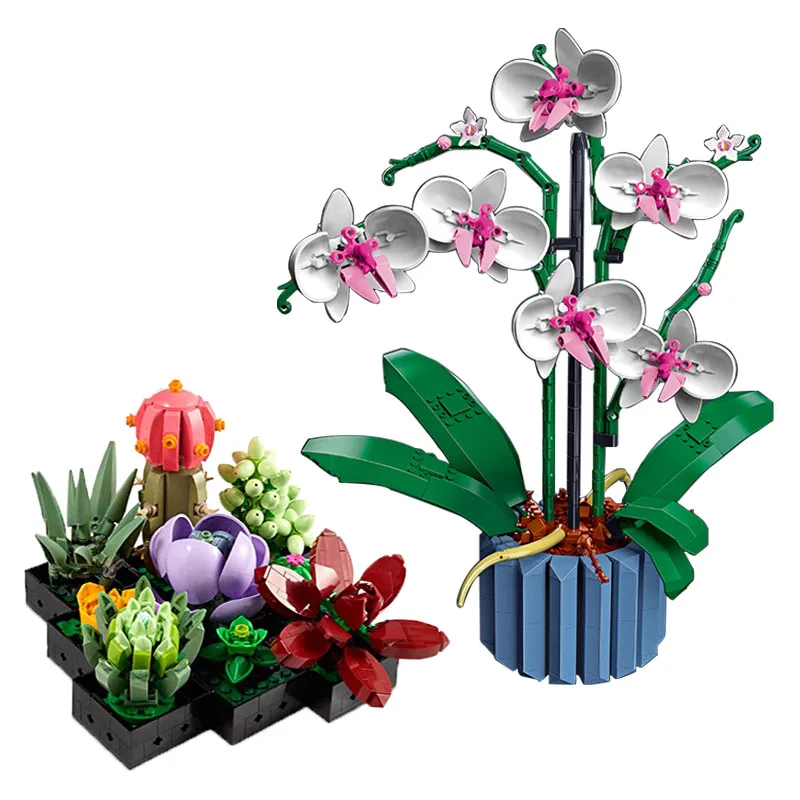 

Bird of Paradise Orchid Flower Succulents Bouquet Building Block Bricks Toy DIY Potted Illustration Holiday Girlfriend Gift