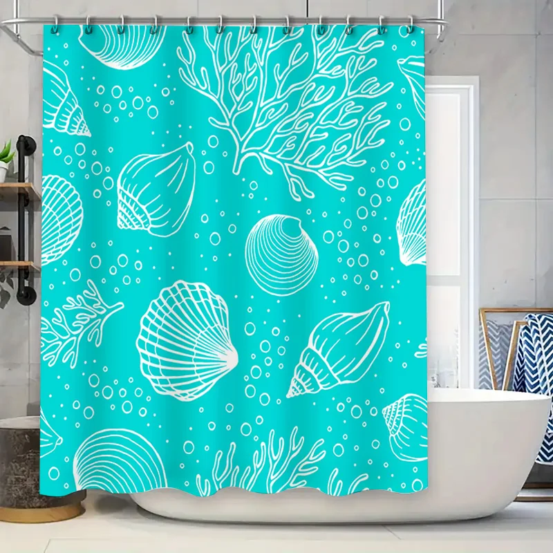 

Занавеска для душа с коралловым узором из ракушек, водонепроницаемая ткань для декора ванной комнаты, аксессуары, синий, белый цвет, набор, размер, настраиваемый (настраиваемый)