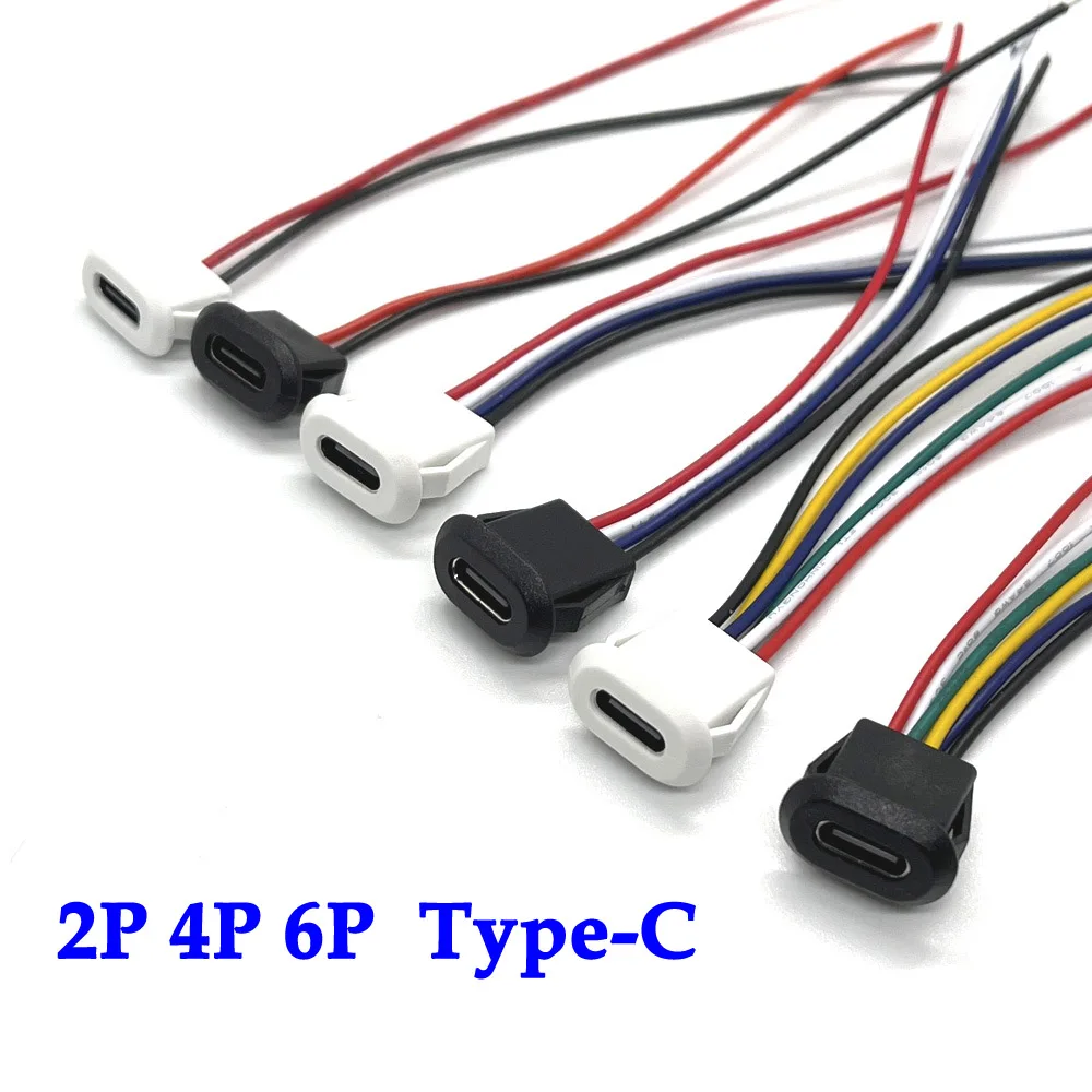 2 4 6-pinowe wodoodporne złącze USB typu USB-C Bezpośrednia kompresja żeńska podstawa Gniazdo żeńskie Interfejs ładowania z drutem spawalniczym — zdjęcie 2