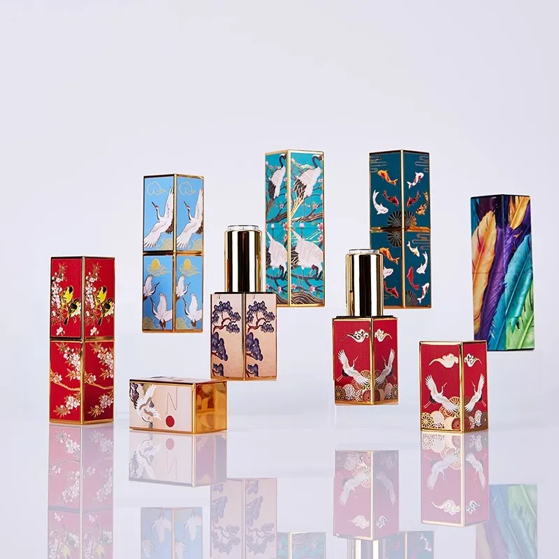 12.1mm Lipstick Tube Empty Containers Chinese Style Magnetic Buckle 3D Embossed Lip Balm shell mold Square Refillable Bottles
