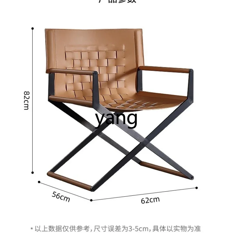 Yhl Saddle Leather Armrest Study Chair  Classic Bauhaus Chair Woven Leather Stainless Steel Leisure Chair