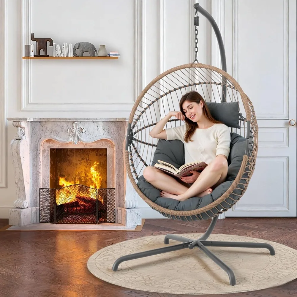 

Oversized Egg Swing Chair with Stand, Hanging Swing Chair, Foldable Hammock Chair with Steel Frame, 350LBS Capacity