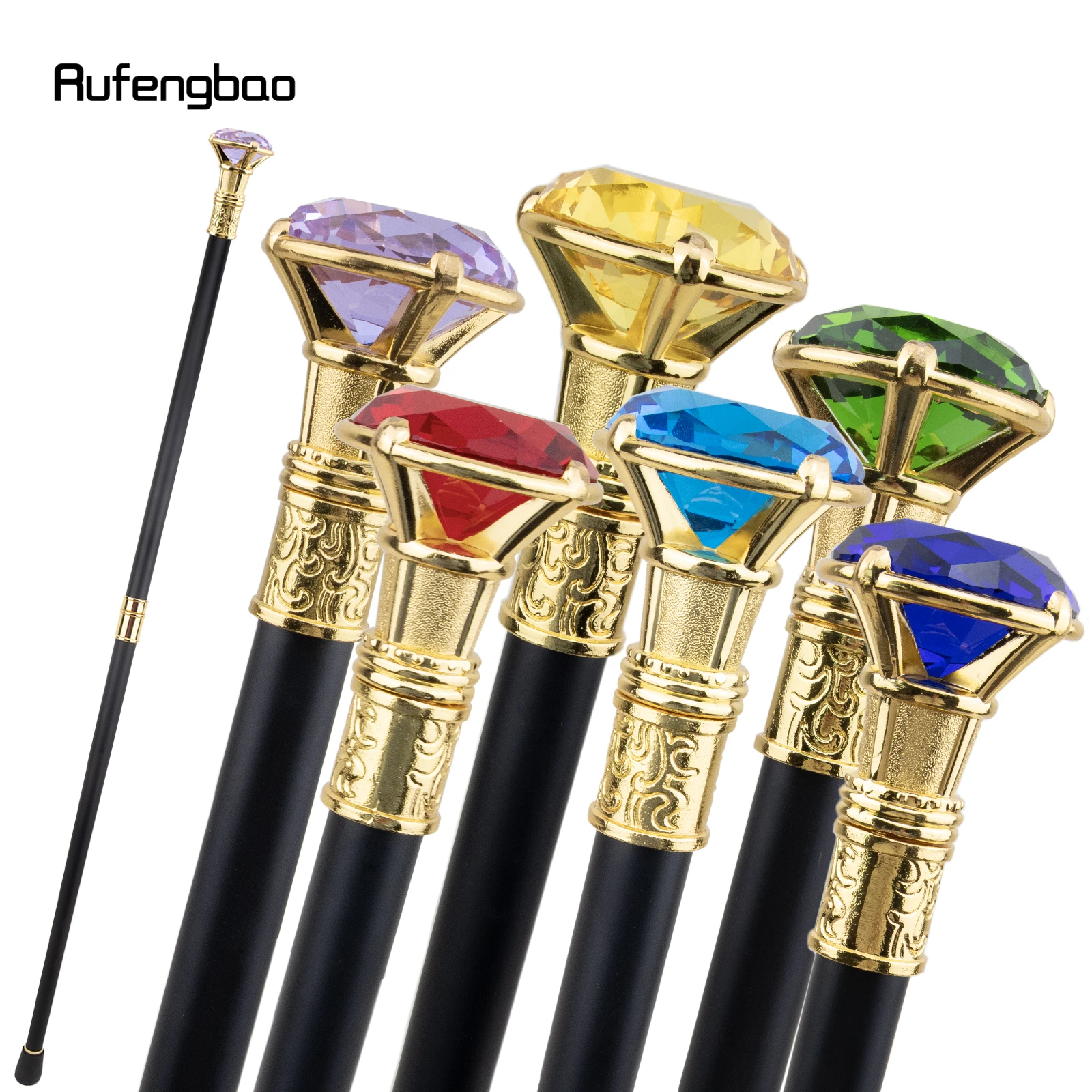 Colorful Diamond Type Golden Walking Cane Fashion Decorative Walking Stick Gentleman Elegant Cosplay Cane Knob Crosier 93cm