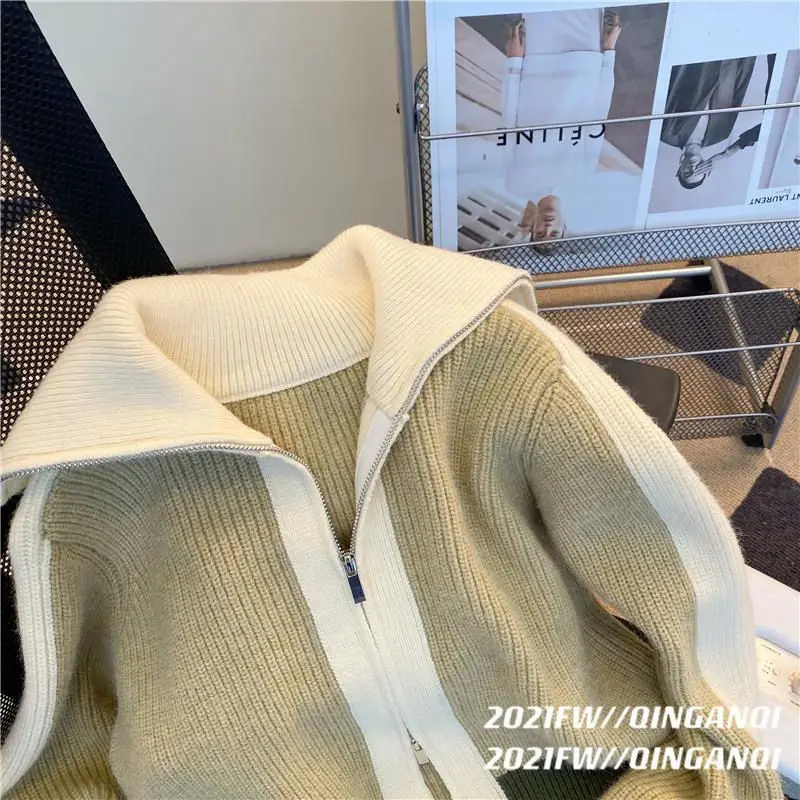 Zipper sweater cardigan female spring 2023 new women solid fashion design small Japanese loose cardigan sweater female top