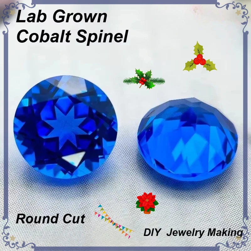 Hochwertiger im Labor gezüchteter Cobalt-Spinell-Edelstein im Rundschliff für DIY-Ringe, Halsketten und Ohrringe, Hauptmaterialien wählbar, Zertifikat inklusive – Detail 1