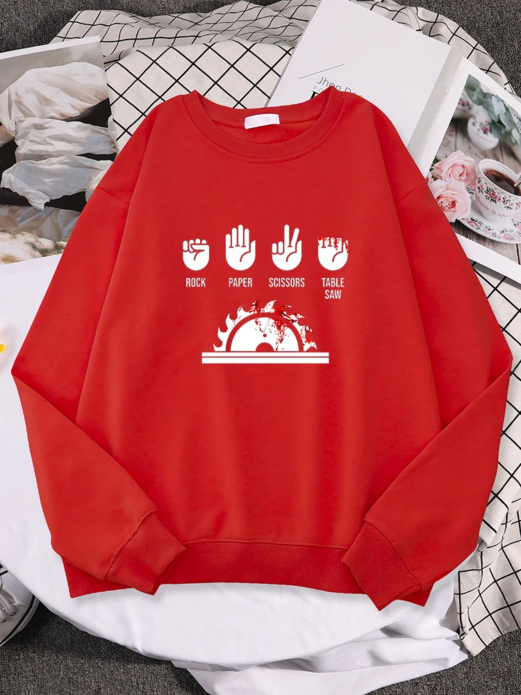 Rock Paper Scissors Table Saw Creative Women Hoodies Shoulder Drop Sweatshirts Oversize Soft Outerwear Loose Simple Female Tops