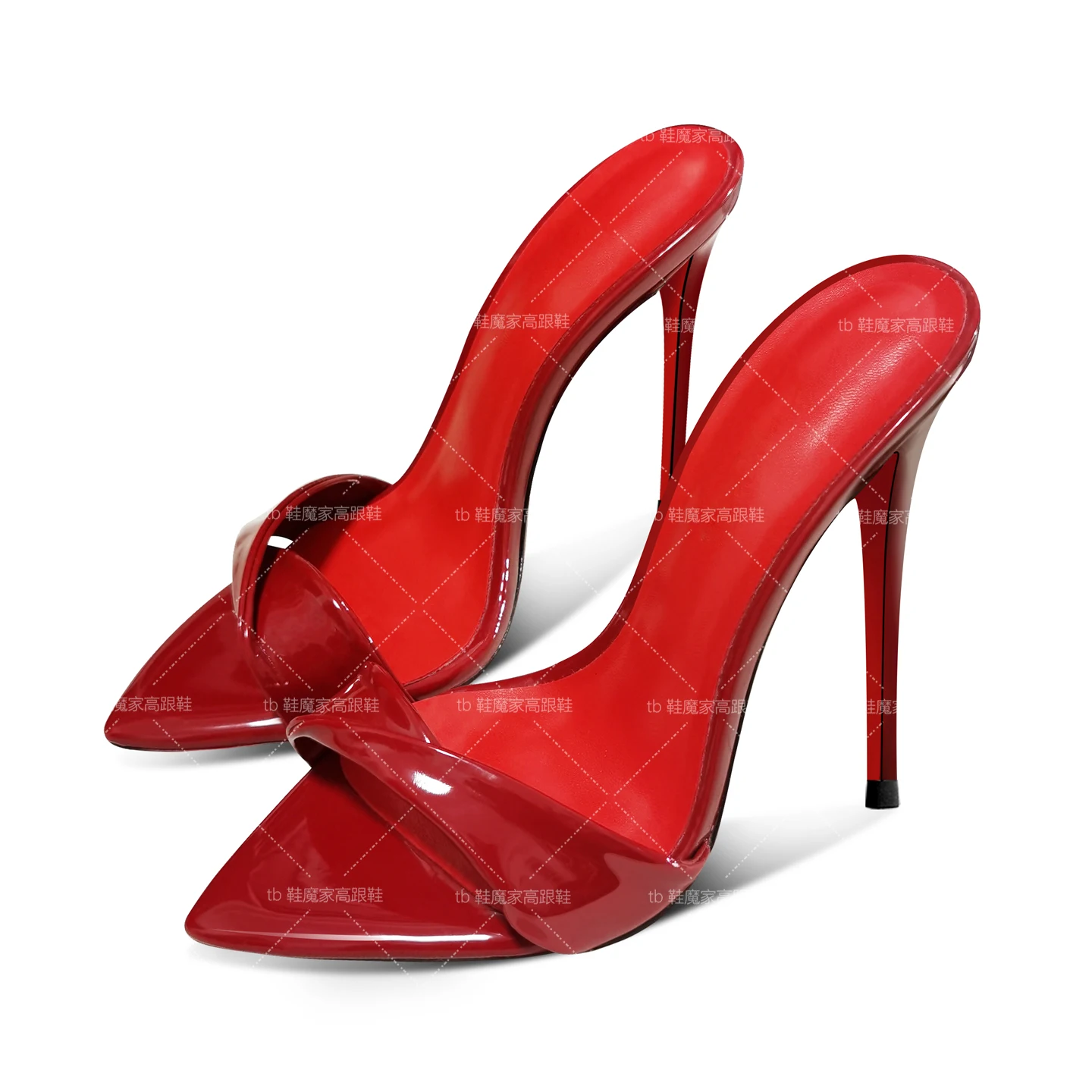 Nuevos tacones altos rojos puntiagudos, tacones súper altos para mujer, sandalias con punta abierta, tacones delgados, medias zapatillas exteriores sexys