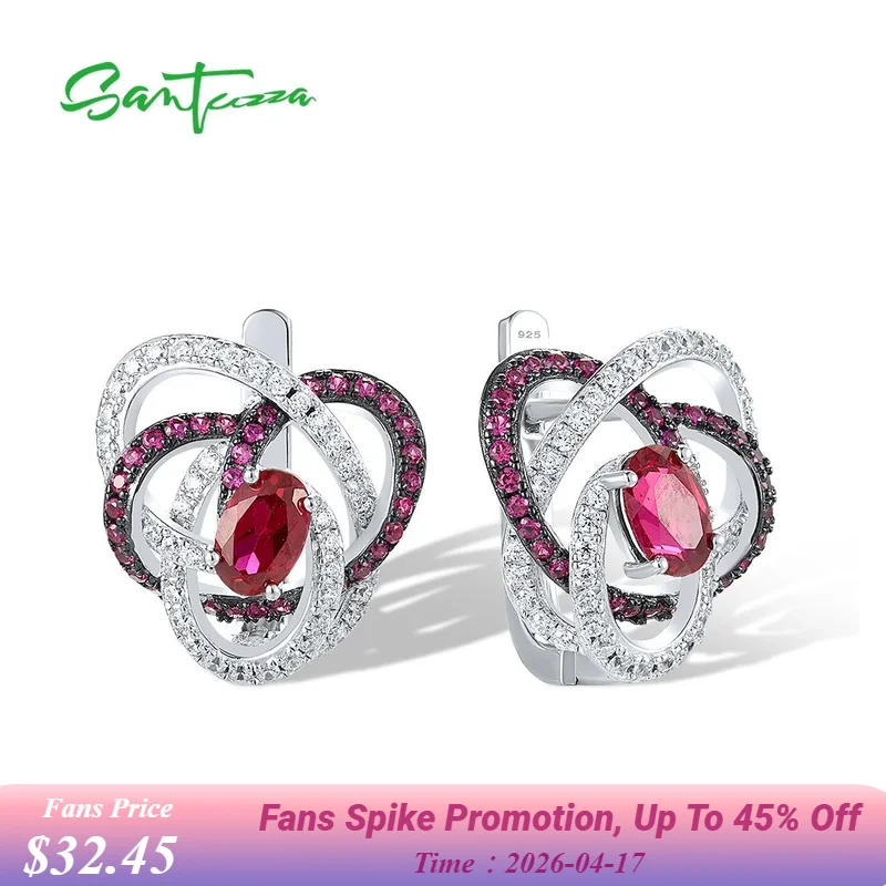 

SANTUZZA Genuine 925 Sterling Silver Earrings For Women Created Ruby White CZ Delicate Red Cozy Trendy Party Gifts Fine Jewelry
