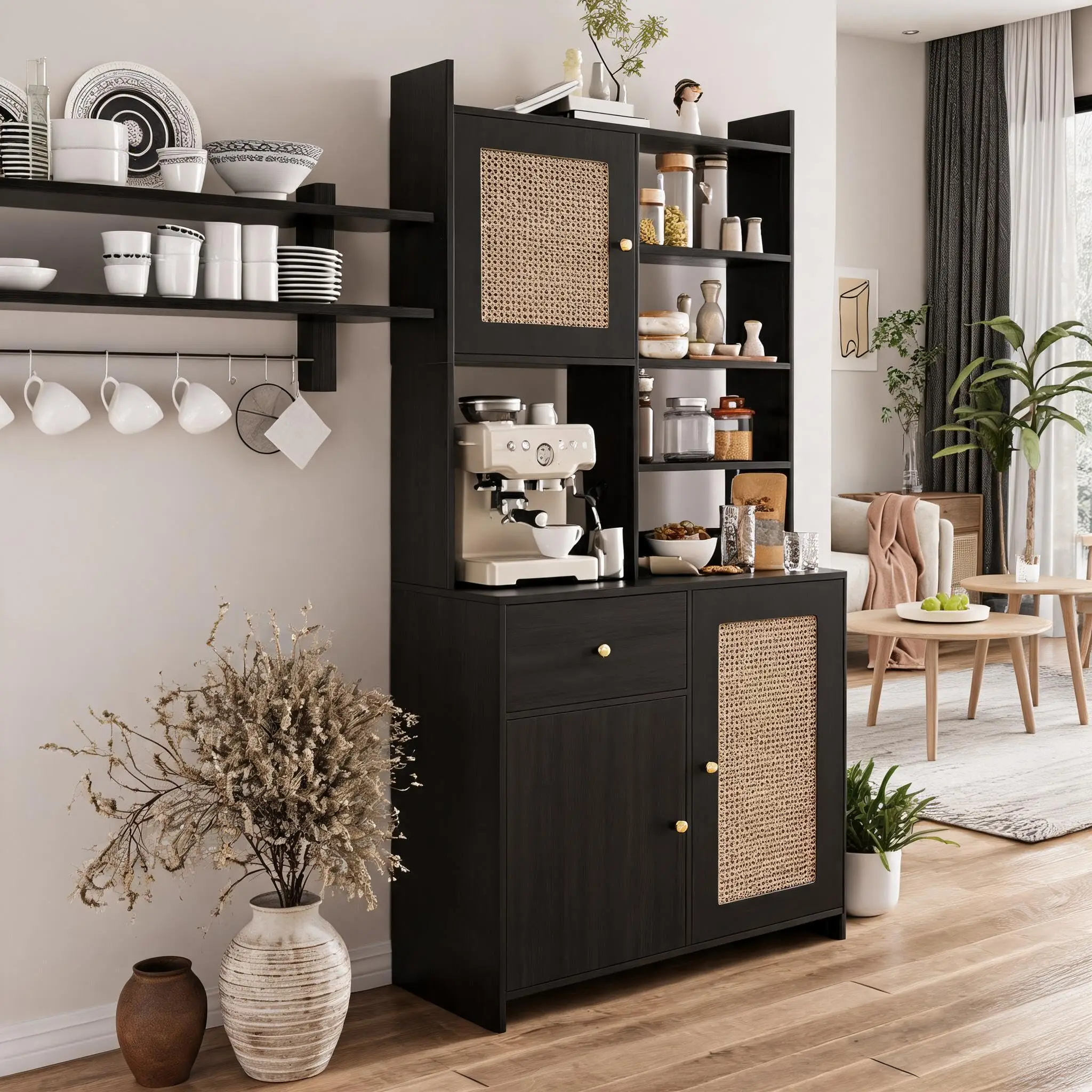 71" Tall Kitchen Pantry Cabinet with Adjustable Shelf, Storage Cabinet with Microwave Stand for Kitchen, Dining Room