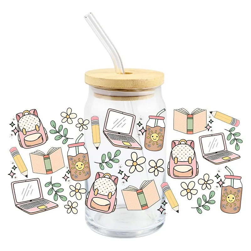 Books 3D UV DTF Sticker Durable Waterproof Bowknot Drink Transfer Sticker HIgh Quality 16 OZ Libbey Glass Wraps Cup Decals