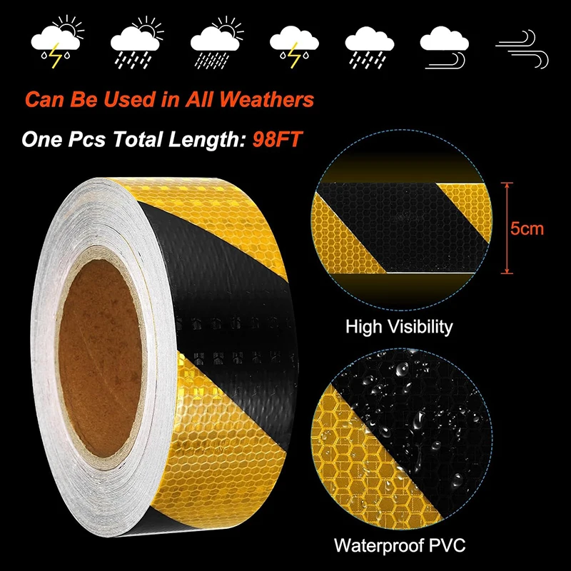 Roadstar Reflective Conspicuity Tape Car Sticker - Warning Reflector for Motorcycle Bike Truck Safety Accessory Car Decoration