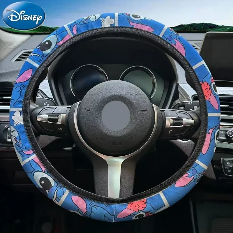 Disney Cartoon Stitch Car Steering Wheel Cover Breathable Anti Slip Car Seat Belt Shoulder Belt Universal Interior Decoration