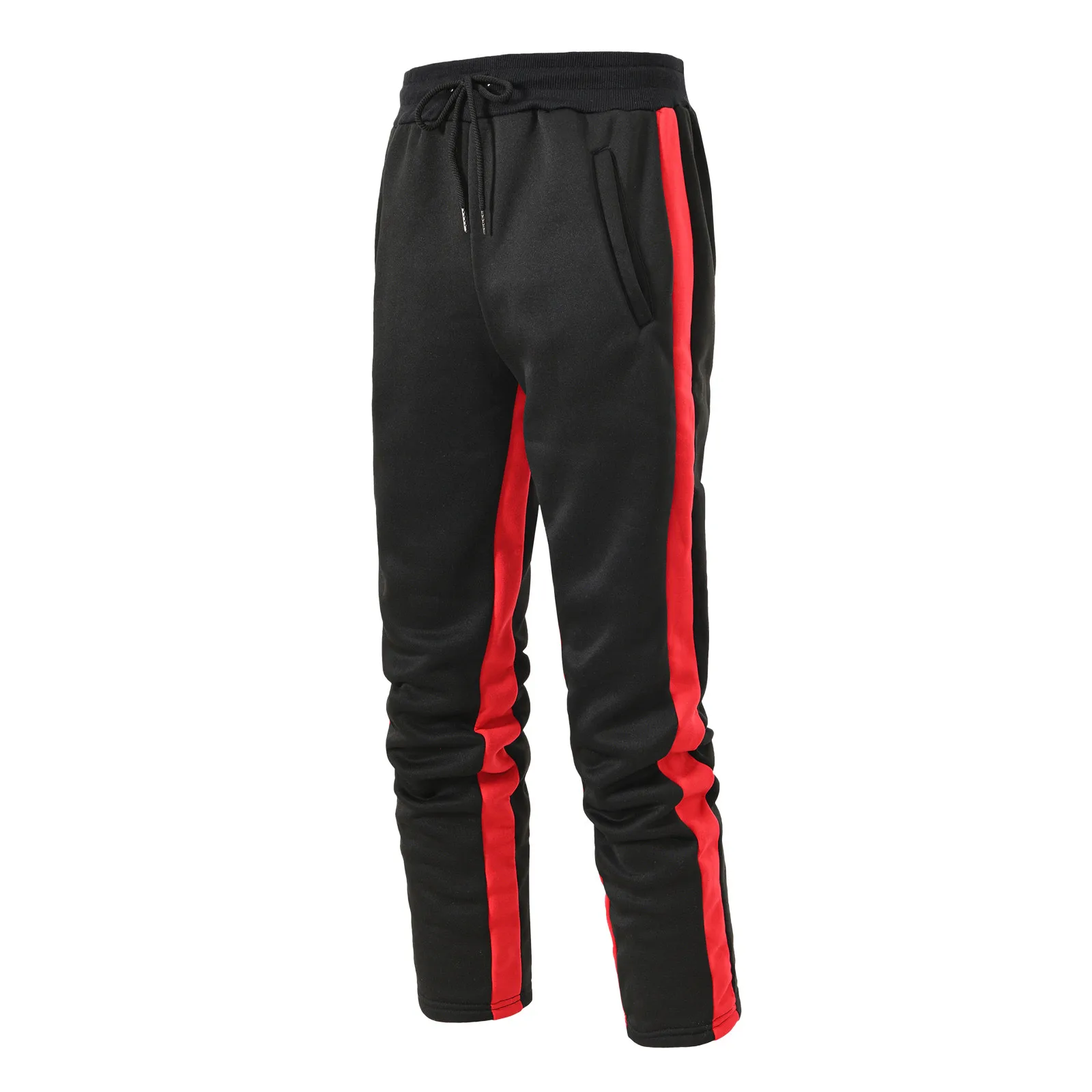 Mens Hiphop Pants Straight Leg Spliced Solid Color Lace up Running Workout Pants Sweatpants Korean Popular