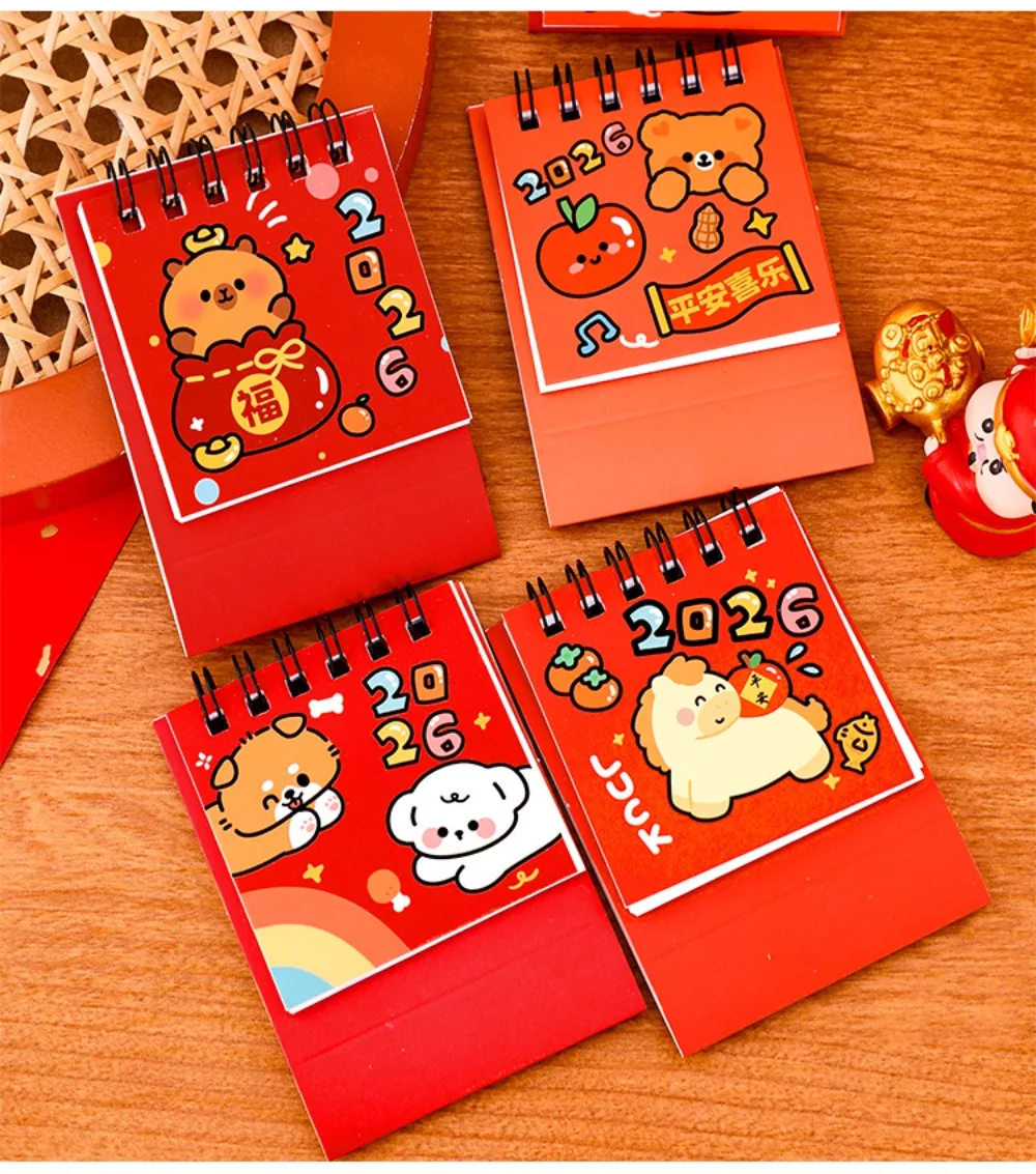 

Simple New Year 2026 Desk Calendar Coil Binding Portable Desktop Calendar Cartoon Daily Planner Office School Supplies
