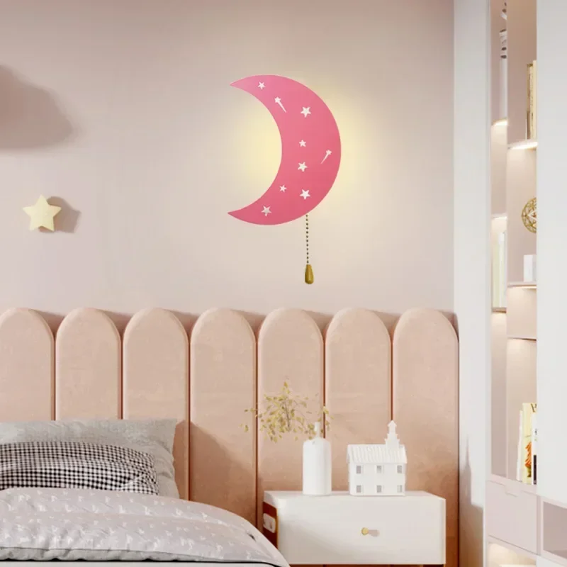 Wall Lamp Cartoon Mobile Charging Children Bedroom Decor Free Wiring Moon Cloud Bedside Cute Lamp Creative Decorative LED Lights