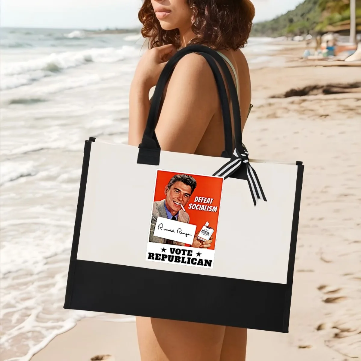 

Рональд Рейган 2026 Новое поступление, модная практичная просторная многоразовая большая сумка с узором и принтом, 2-цветная сверхмощная большая сумка на плечо