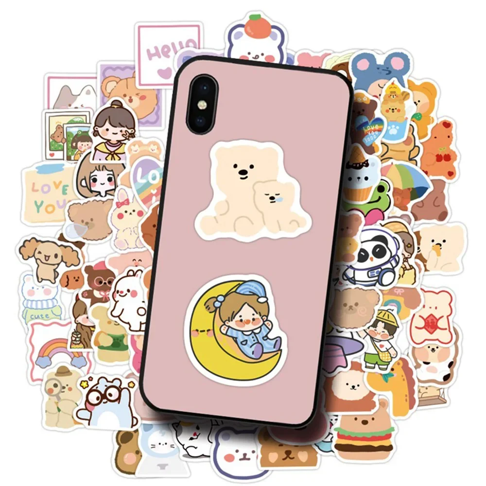 100pcs Cute Cartoon Bear Stickers Kawaii Decals DIY Diary Phone Laptop Scrapbooking Waterproof Stickers for Kids Girls