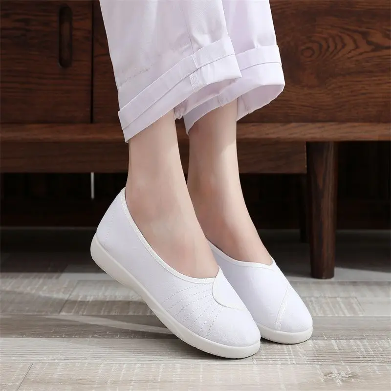 柔らかい布製ワークシューズ レディース ホワイト フラットソ - Women'S Shoes For Standing All Day のレビューと価格