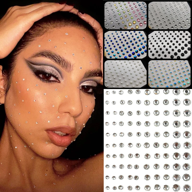 Mixed Size Glitter Face Makeup Diamond Body Art Decorations Crystal Eyeliner Eyeshadow Tattoos Jewels Stickers Nails Rhinestones