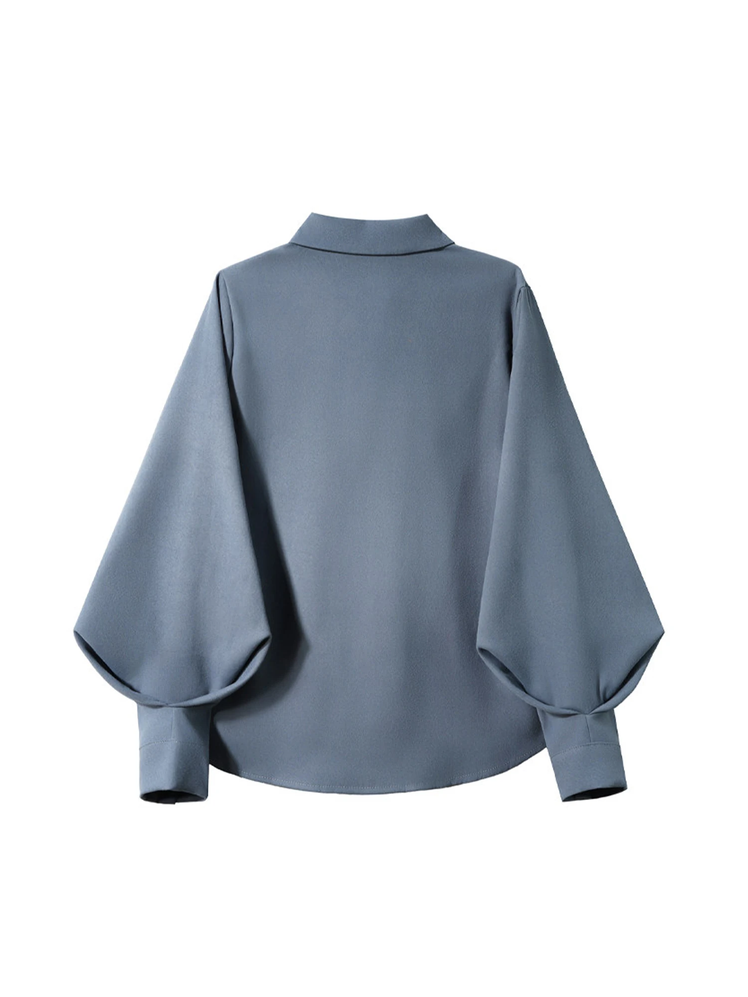Women's Blue Blouses and Shirts Y2k Vintage 2000s Aesthetic Elegant Puff Sleeve Polo-Neck Shirt For Women Clothes Spring 2026