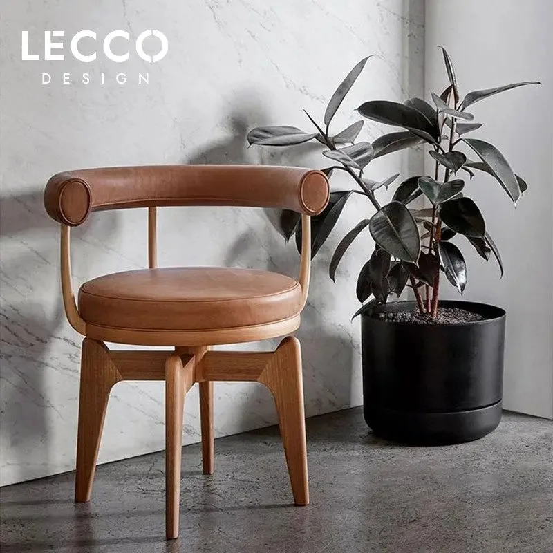 wooddining  high-end Italian, minimalist leisure ight luxury desk chair simple horn chair leather surrounding