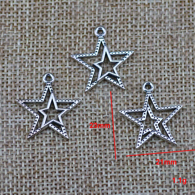 20pcs 23*21mm Star Pentagram Charm Pendant Silver Color Pendants Antique Jewelry Making DIY Handmade Craft