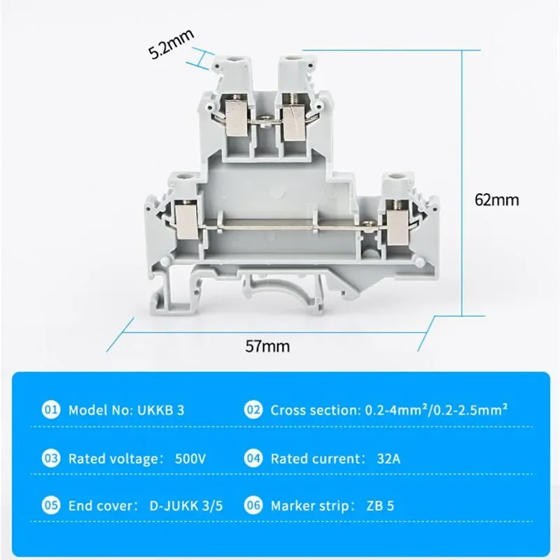 10Pcs UKKB-3 Din Rail Terminal Blocks Connector Double Layer Terminal Screw Wiring UKKB3 Wire Connector Screw Terminal Block