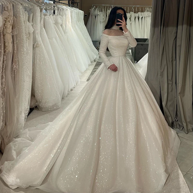 

Eightree 2024 Princess A-Line Wedding Dresses Boho Long Sleeve Glitter Bridal Dress Elegant Wedding Ball Prom Gowns Custom Size