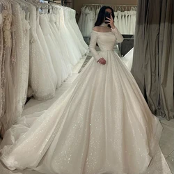 Eightree 2024 Princess A-Line Wedding Dresses Boho Long Sleeve Glitter Bridal Dress Elegant Wedding Ball Prom Gowns Custom Size
