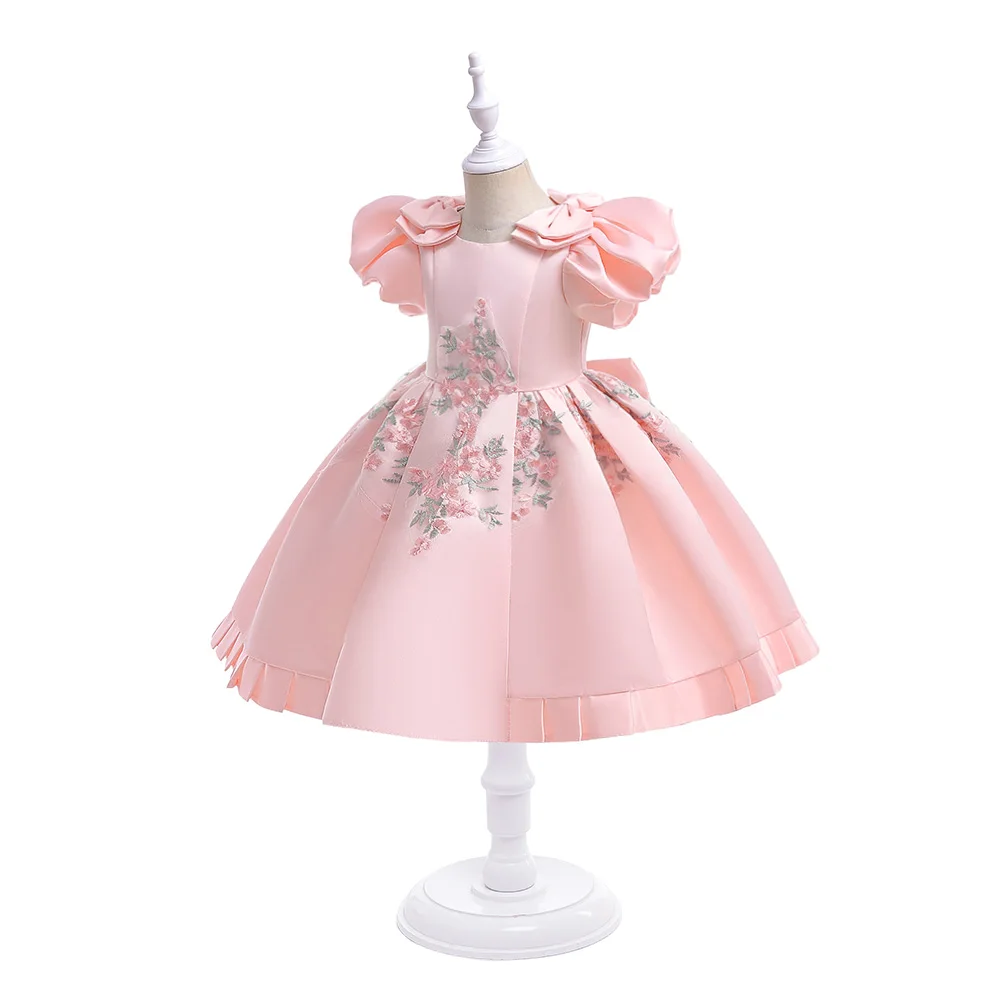 Embroidery Flower Princess Party Dress For Girl Children Costume Puff Sleeve Kids Clothes Birthday Wedding Gown Prom Vestidos