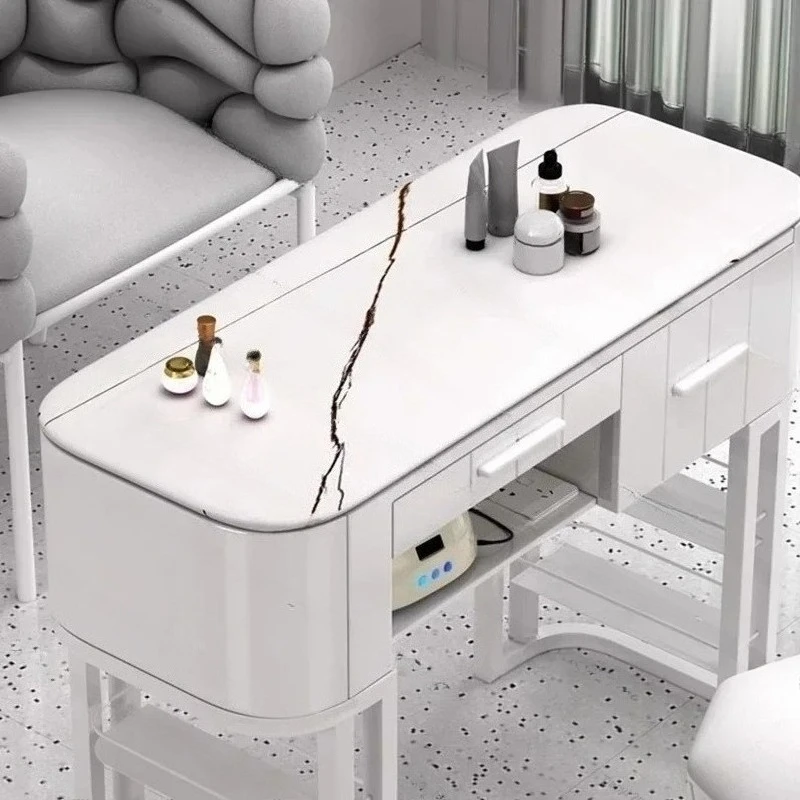طاولة مانيكير منضدية رخامية حديثة تخزين ذهبي طاولة أظافر كريم نمط صالون الأثاث الياباني Mesa De Uñas LLMT