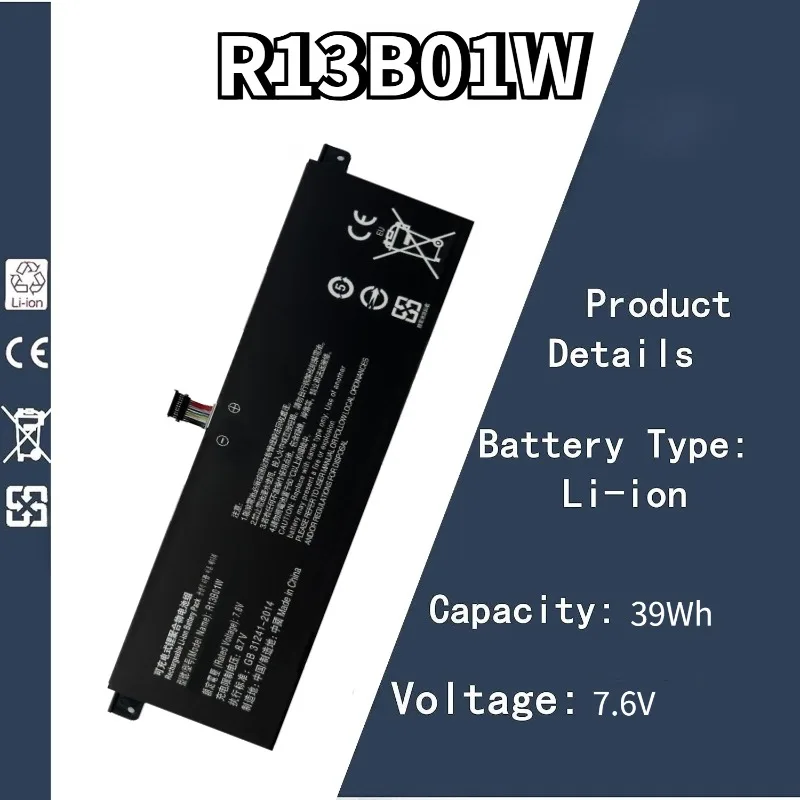 

7,6 В 39 Втч R13B01W аккумулятор для ноутбука XiaoMi MI Air 13,3-дюймовый планшетный ПК Замена R13B01W R13B02W