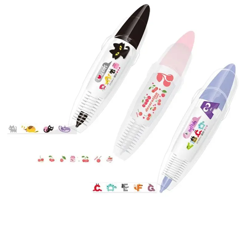 DIY Cute Animals Press Type Decorative Pen News Type Decorative Pen Cartoon Pattern Correction Tape (3PCS)