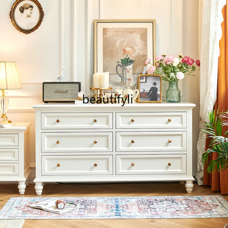 

Cream Style French Chest of Drawers Solid Wood Cherrywood American Tailstock Bedroom Clothes Closet