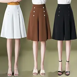 Summer Women Fashion Solid Oversize Skirt Pants Korean New High Waist Versatile Streetwear Pretty Casual Knee Length Trousers