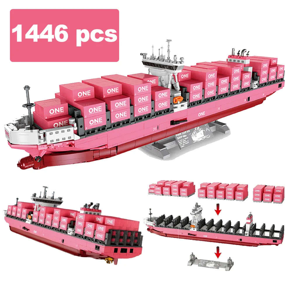 

1446PCS MOC Shipping Container Ship Building Block City ONE Pink Cargo Buildable Assemble Model Bricks Toys for Children Gifts