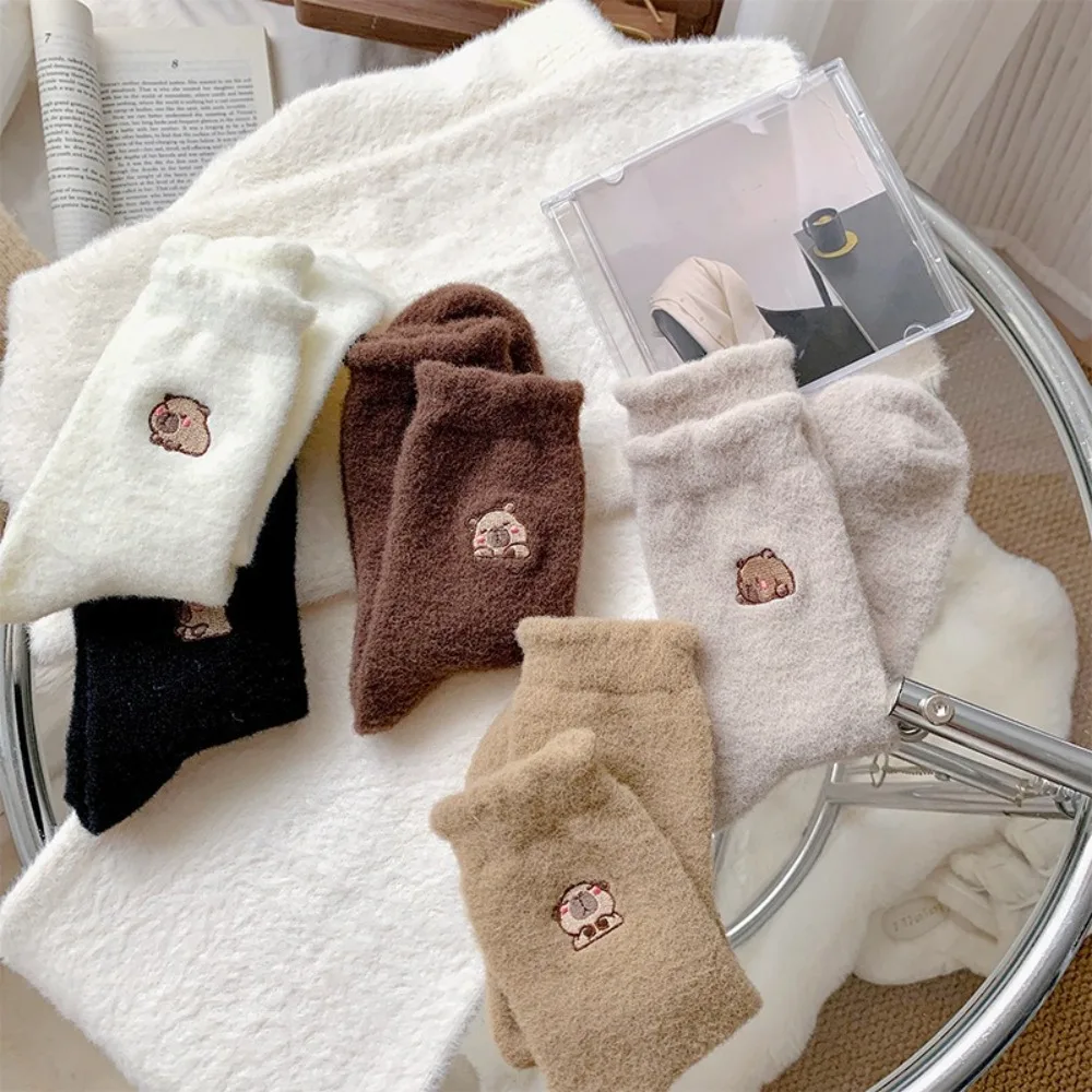 Soft Capybara Winter Socks Thermal Thick Mid Socks Antiskid Warm Double-sided Cashmere Socks Women