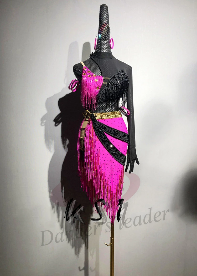 Lateinische Tänzer, Erwachsene, Kinder, hochwertige, maßgeschneiderte Blumenkostüme mit Farbblockierung, Tango-Samba-AB-Stein-Performance-Kleider