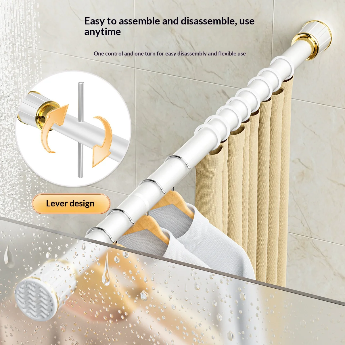 Curtain Rod Telescopic Rod Balcony Clothes Drying Rod Support Hanging Clothes Bathroom Bathroom Shower Curtain Rod Roman Rod