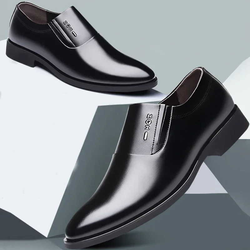 Men Business Dress Leather Shoes Spring Leisure PU Leather Breathable Soft Sole Invisible Elevated Anti Slip Casual Sneakers