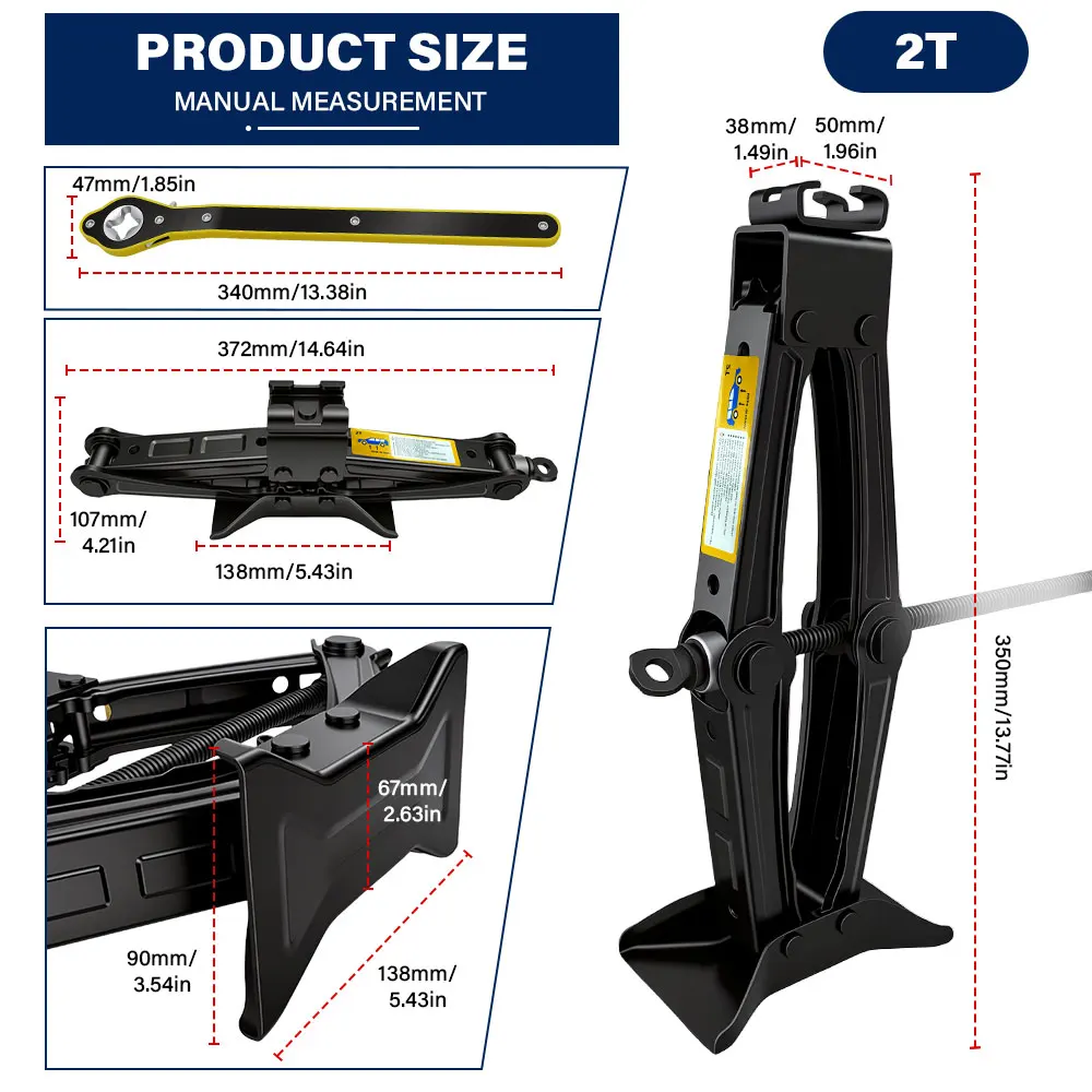 

Universal Auto Scissor Jack 2 Ton Set Extendable Wheel Wrench Labor-Saving Tire Replacement Tool